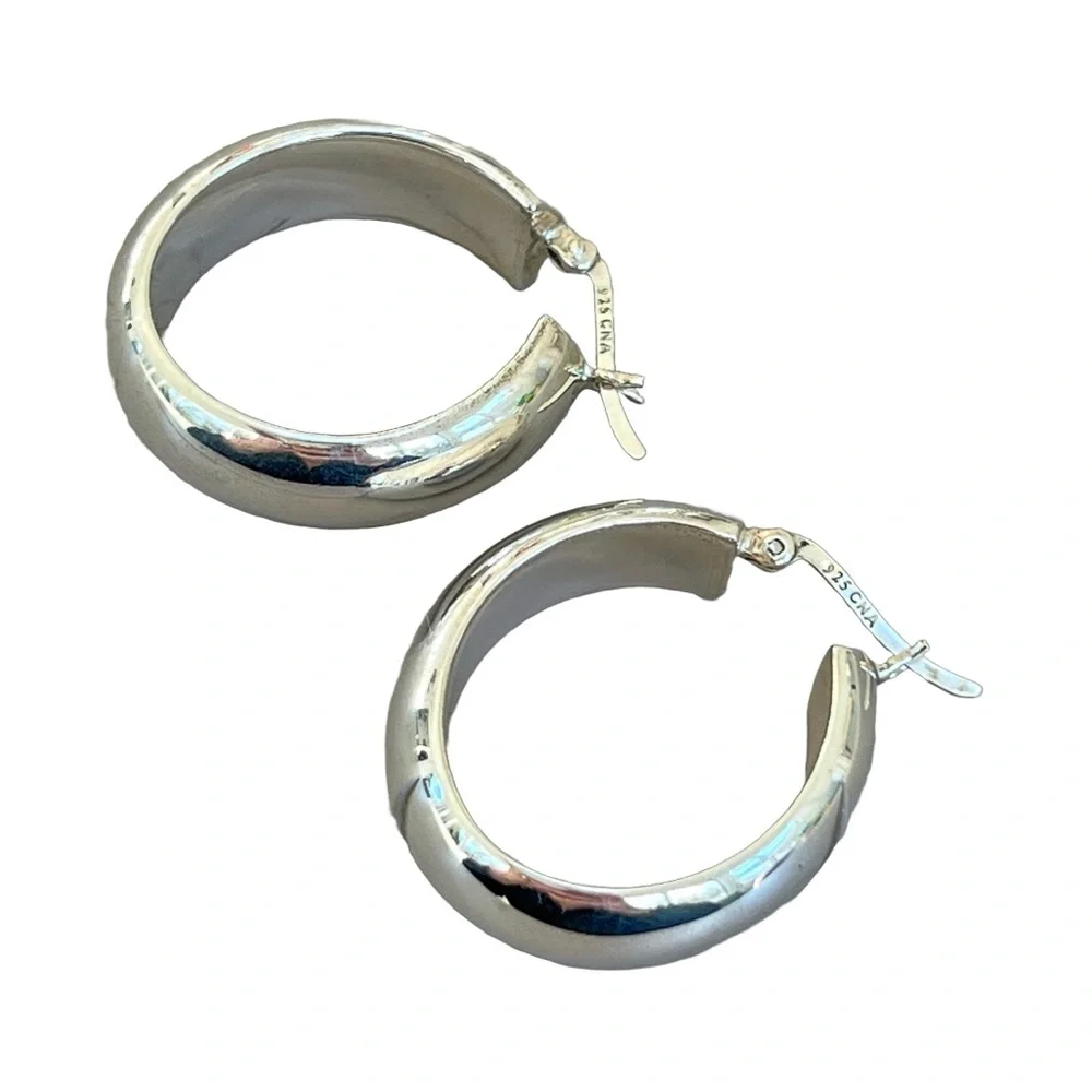 Solid Sterling Silver Chunky Hoop Earrings - Picture 9 of 11